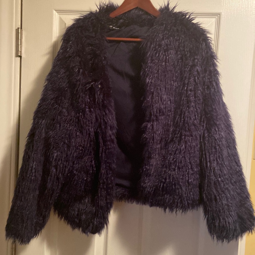 Navy faux fur coat